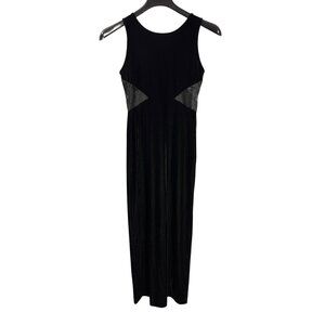 Vintage 90s Rhapsody Ltd Black Sleeveless Velvet Mesh Button Back Long Dress Pet